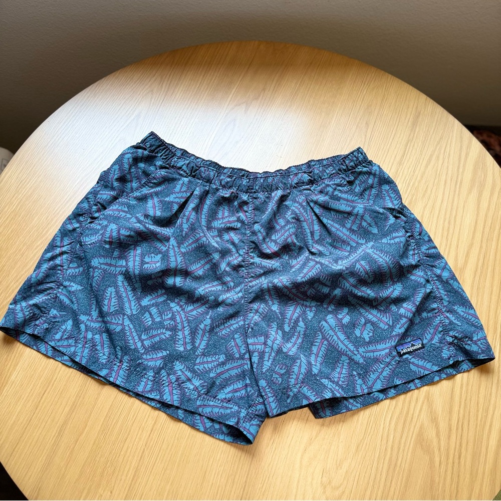 Vintage Patagonia Baggies Shorts Mens Size L Blue Unlined AOP Leaf Print 90s Y2K